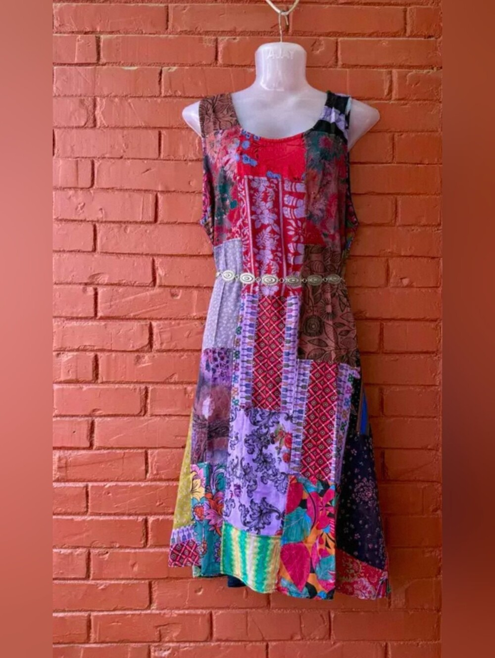 Beautiful Multicolor Floral Patchwork 100% Cotton Dress One Size